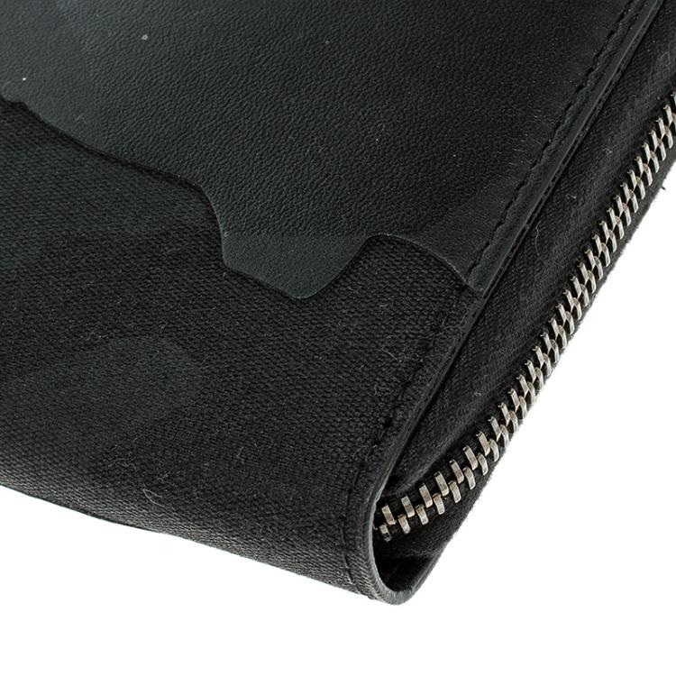 Pre Owned Valentino Black Camouflage Leather Noir Zip Around Wallet