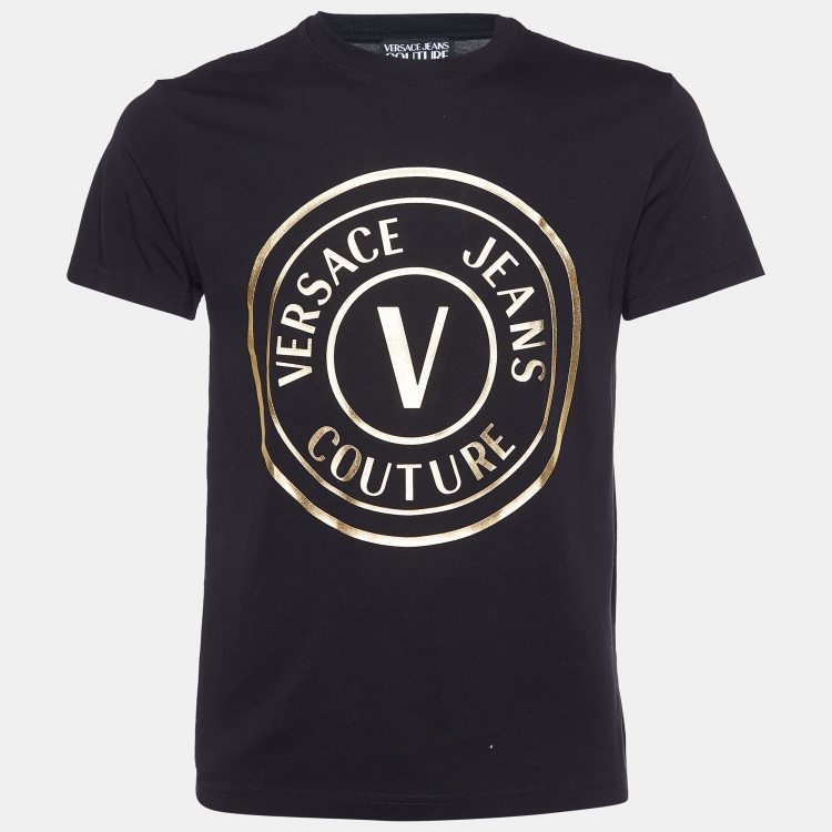 Versace Jeans Couture Black Logo Print Cotton Crew Neck T-Shirt M Versace  Jeans Couture | The Luxury Closet