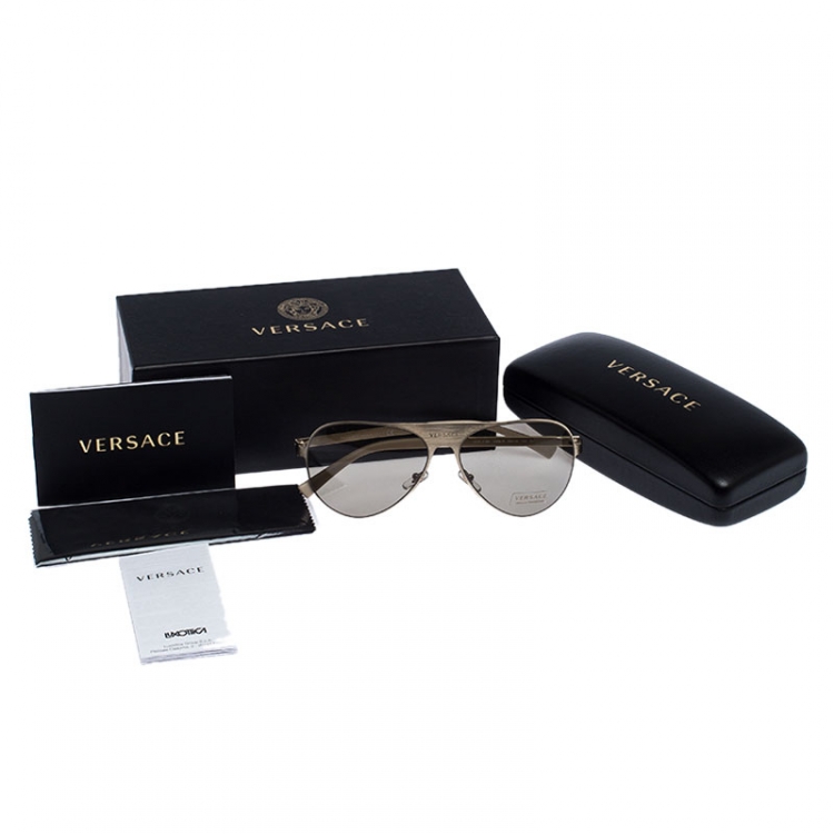 Pre Owned Versace Gold/Black MOD.2189 Aviator Sunglasses
