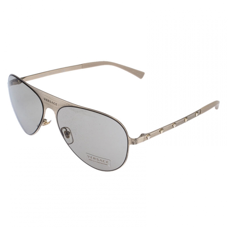 Pre Owned Versace Gold/Black MOD.2189 Aviator Sunglasses