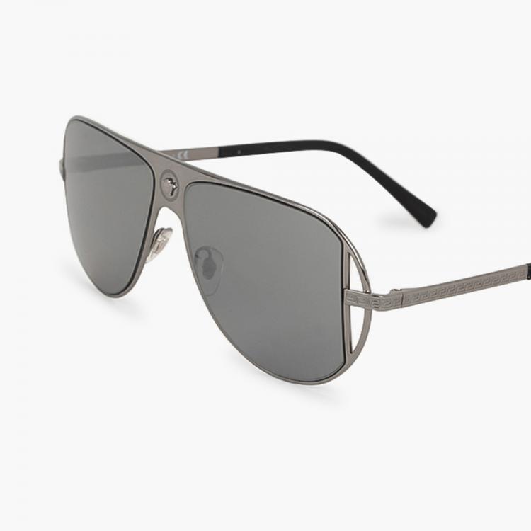 Pre Owned Versace Grey Logo Aviator Sunglasses
