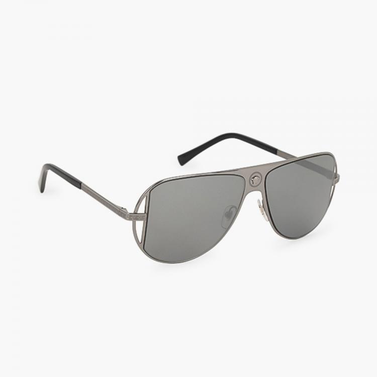 Versace Grey Logo Aviator Sunglasses Versace | The Luxury Closet
