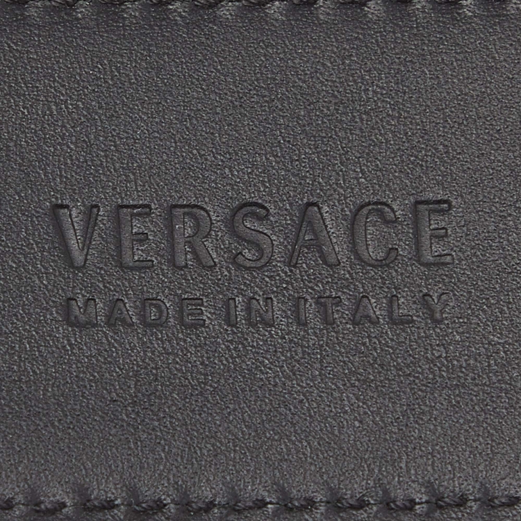 Pre Owned Versace Black Leather Patent Medussa Head Buckle Belt 115CM