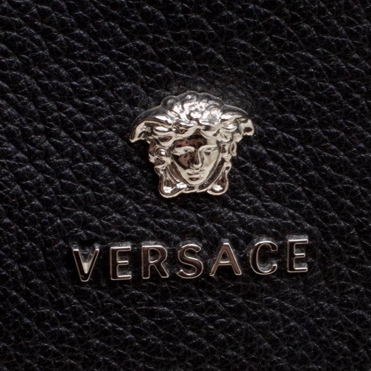 Pre Owned Versace Black Leather Duffle Bag