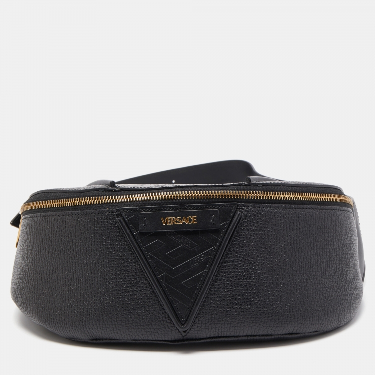 Pre Owned Versace Black Leather V Greca Signature Belt Bag 