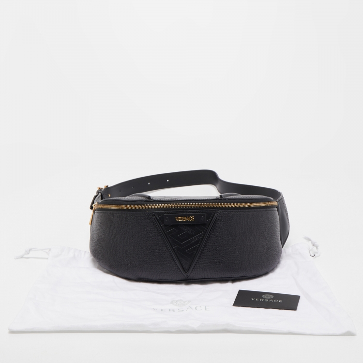 Pre Owned Versace Black Leather V Greca Signature Belt Bag 