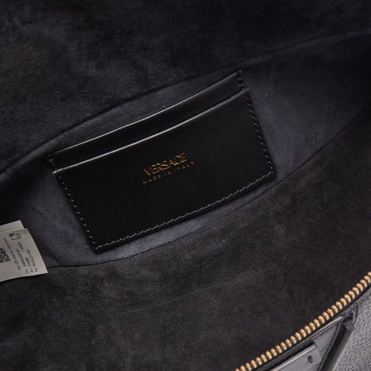 Pre Owned Versace Black Leather V Greca Signature Belt Bag 