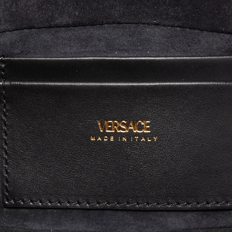 Pre Owned Versace Black Leather V Greca Signature Belt Bag 