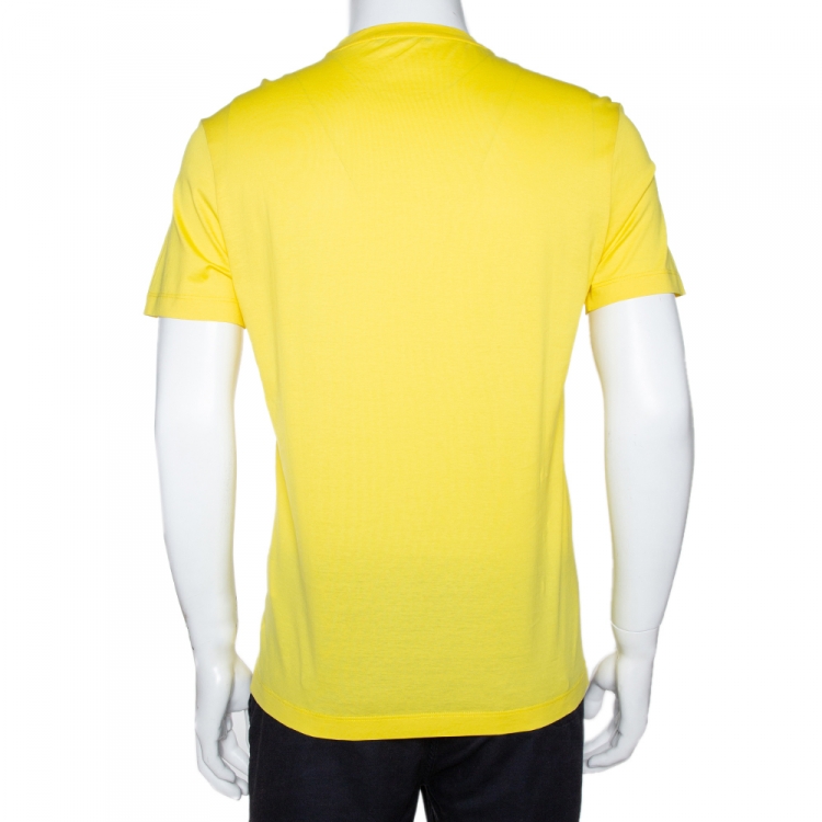 Pre Owned Versace Neon Yellow Cotton Jersey Embroidered Medusa Logo T-Shirt M
