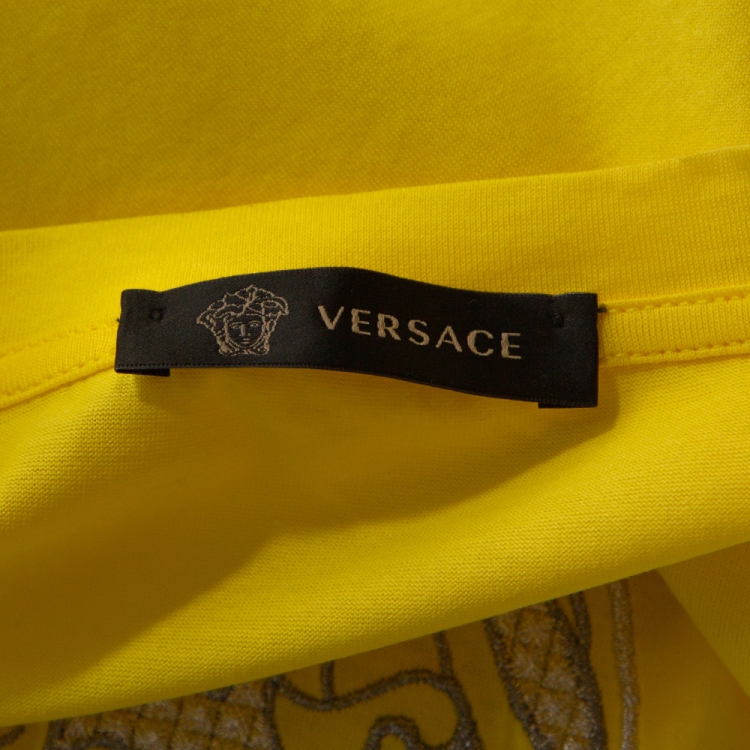 Pre Owned Versace Neon Yellow Cotton Jersey Embroidered Medusa Logo T-Shirt M