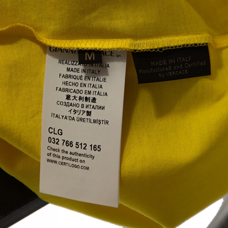 Pre Owned Versace Neon Yellow Cotton Jersey Embroidered Medusa Logo T-Shirt M