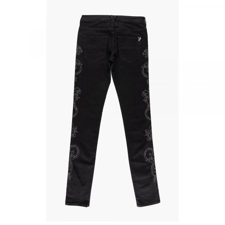 Pre Owned Versace Black Marty New Embroidered Denim Pants S (31)