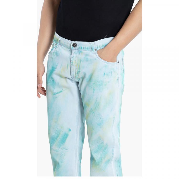 Pre Owned Versace Blue Versace Jeans Multi-Colored Slim Fit Pants L (34)