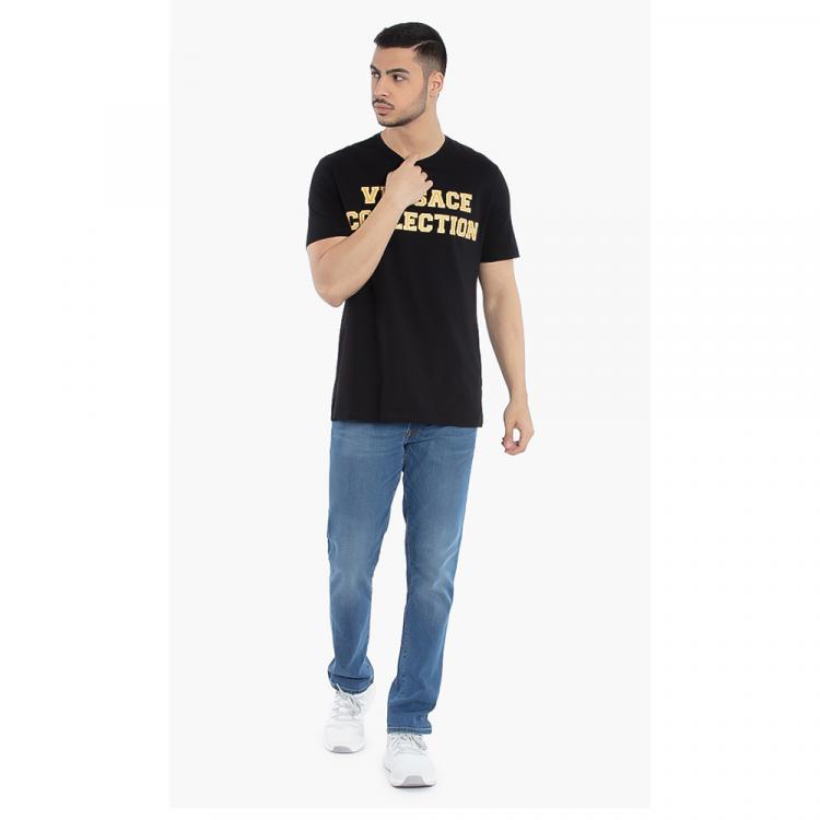 Pre Owned Versace Black Logo Graphic Print T-Shirt L