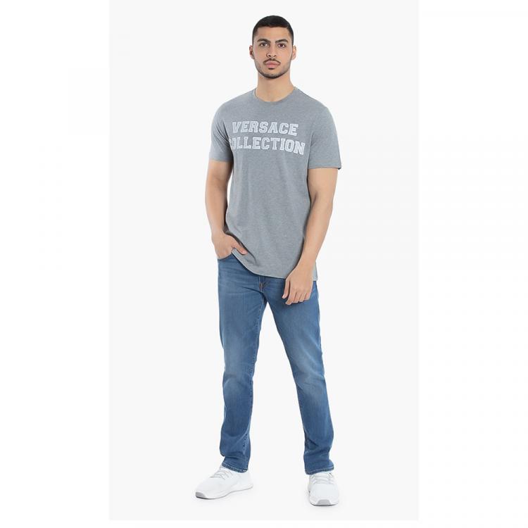 Pre Owned Versace Grey Logo Graphic Print T-Shirt L