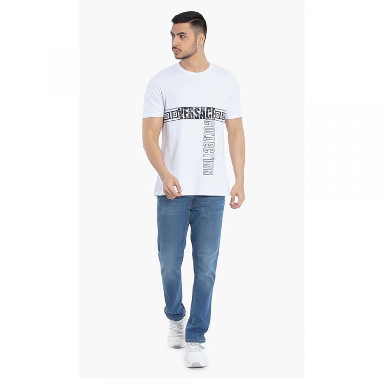 Pre Owned Versace White Logo Graphic Print T-Shirt XL
