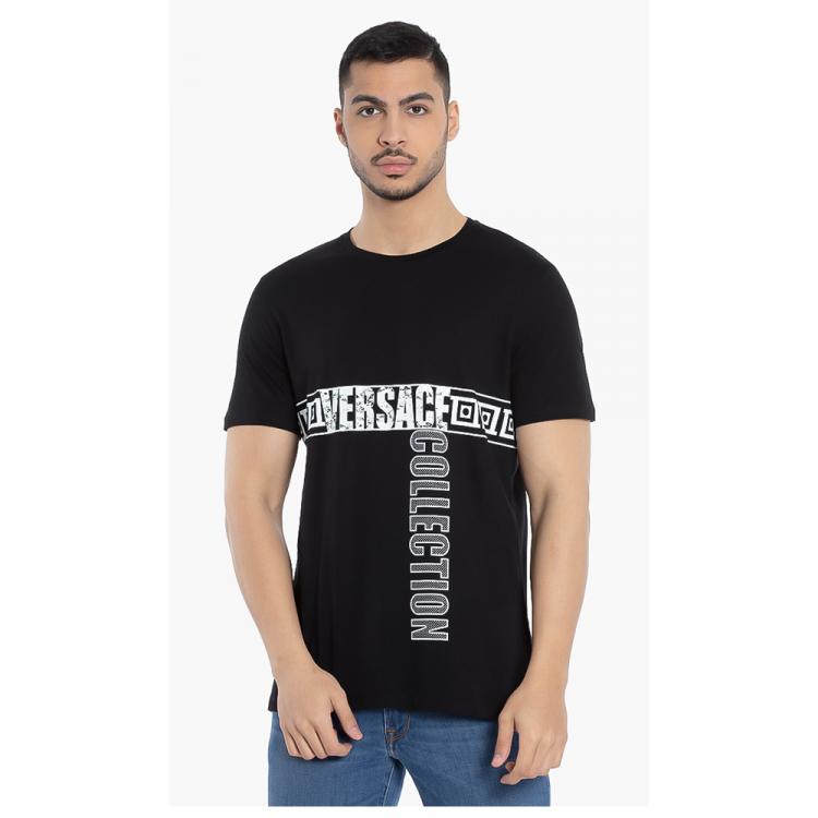 Pre Owned Versace Black Logo Graphic Print T-Shirt L