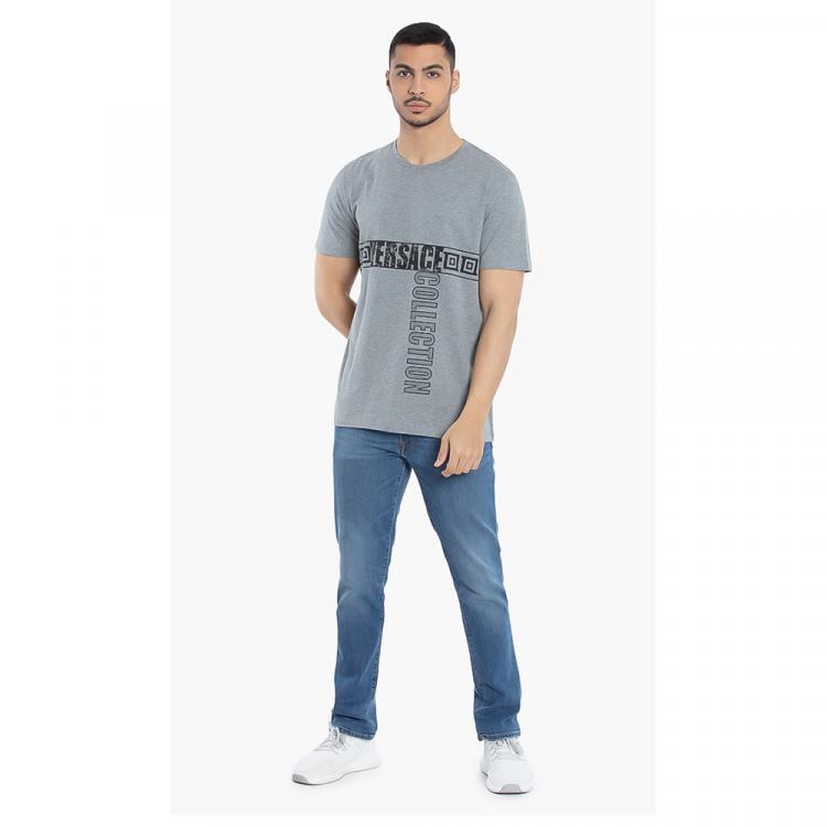 Pre Owned Versace Grey Logo Graphic Print T-Shirt XL