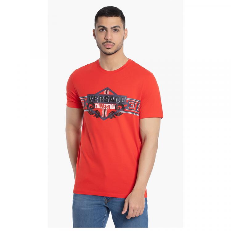 Pre Owned Versace Red Logo Graphic Print T-Shirt XL