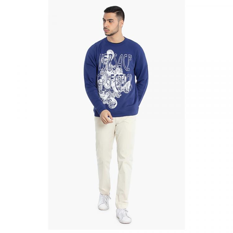 Pre Owned Versace Blue Logo Cotton Sweatshirt L