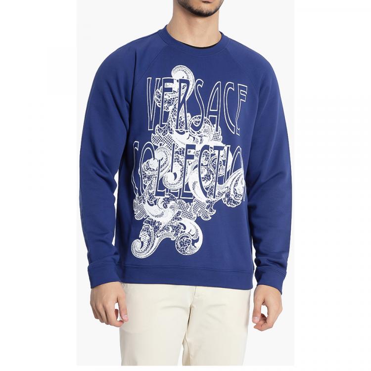 Pre Owned Versace Blue Logo Cotton Sweatshirt L