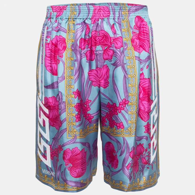 Pre Owned Versace Multicolor Printed Silk Shorts M