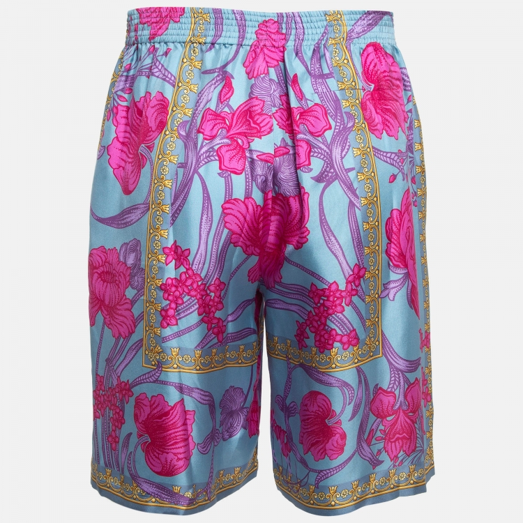 Pre Owned Versace Multicolor Printed Silk Shorts M