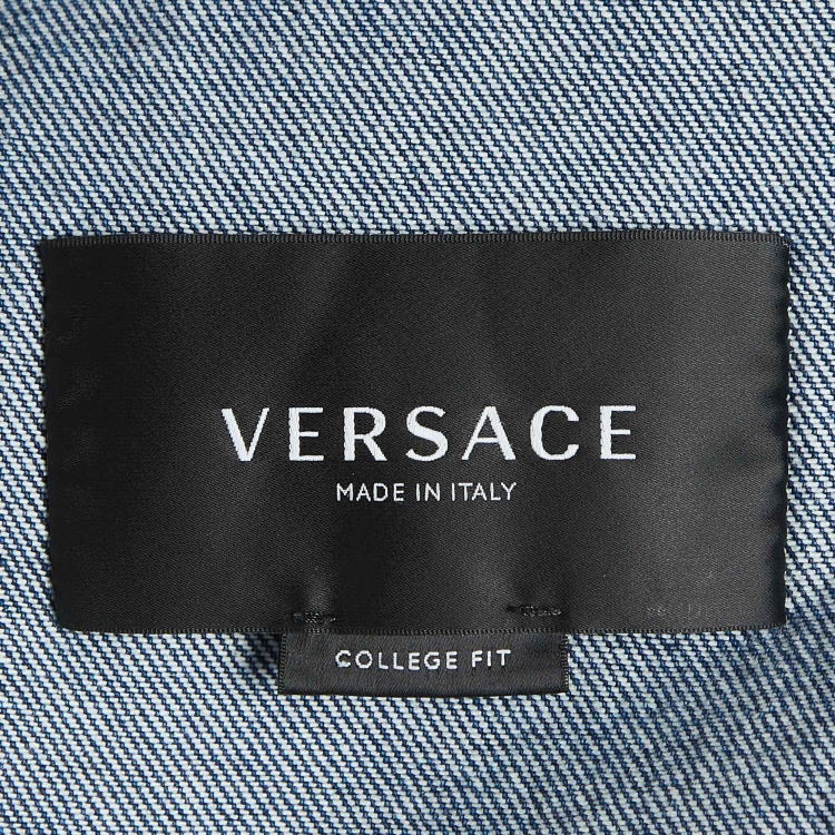 Pre Owned Versace Blue Printed Denim Jacket XL