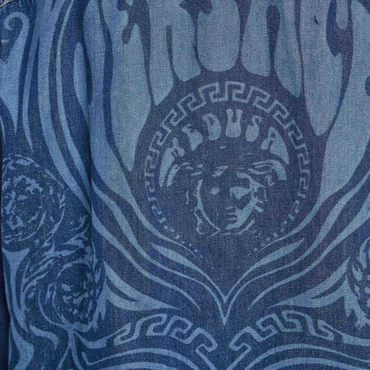 Pre Owned Versace Blue Printed Denim Jacket XL