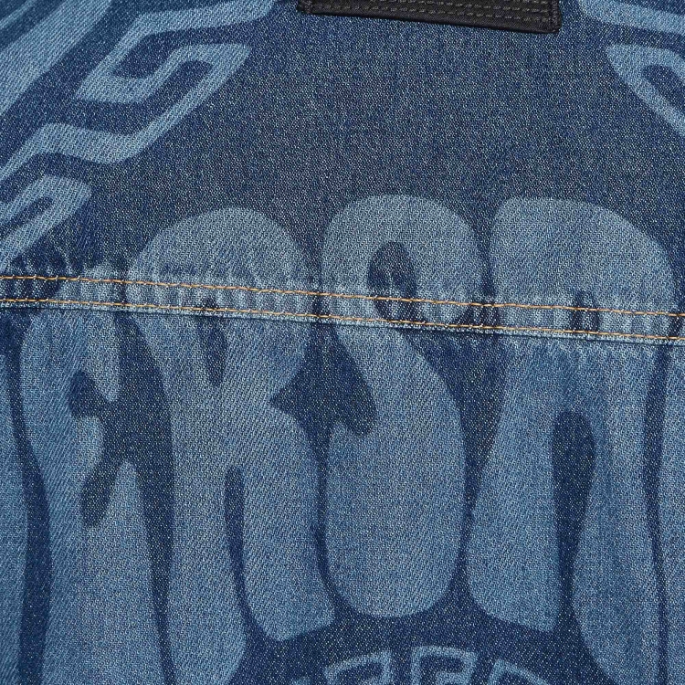 Pre Owned Versace Blue Printed Denim Jacket XL