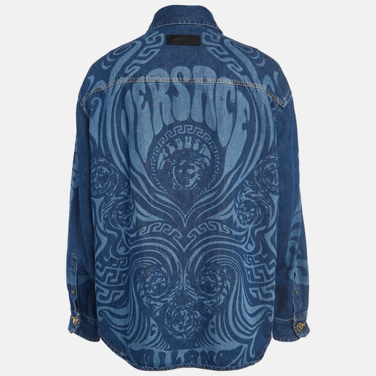 Versace Blue Printed Denim Jacket XL Versace | TLC