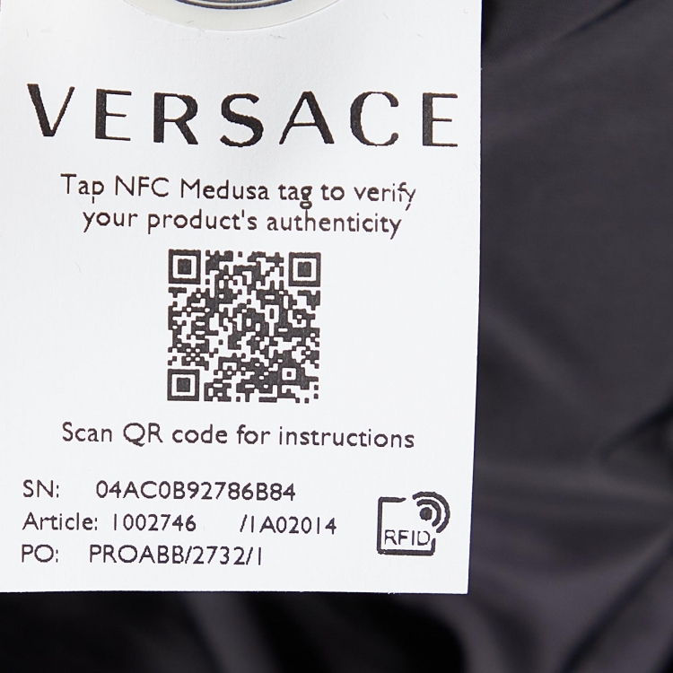 Pre Owned Versace Black Logo Print Down Quilted Zip Up Jacket XXL
