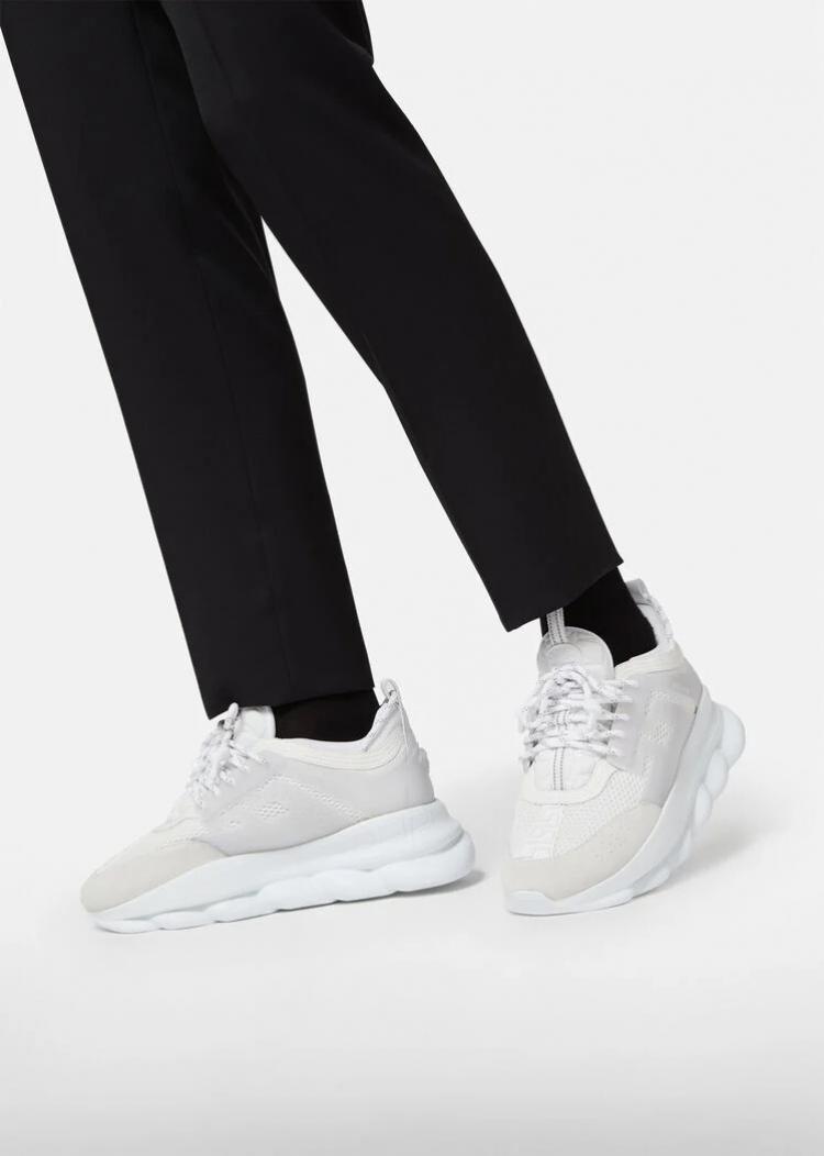 Pre Owned Versace White Chain Reaction Sneakers Size EU 40.5