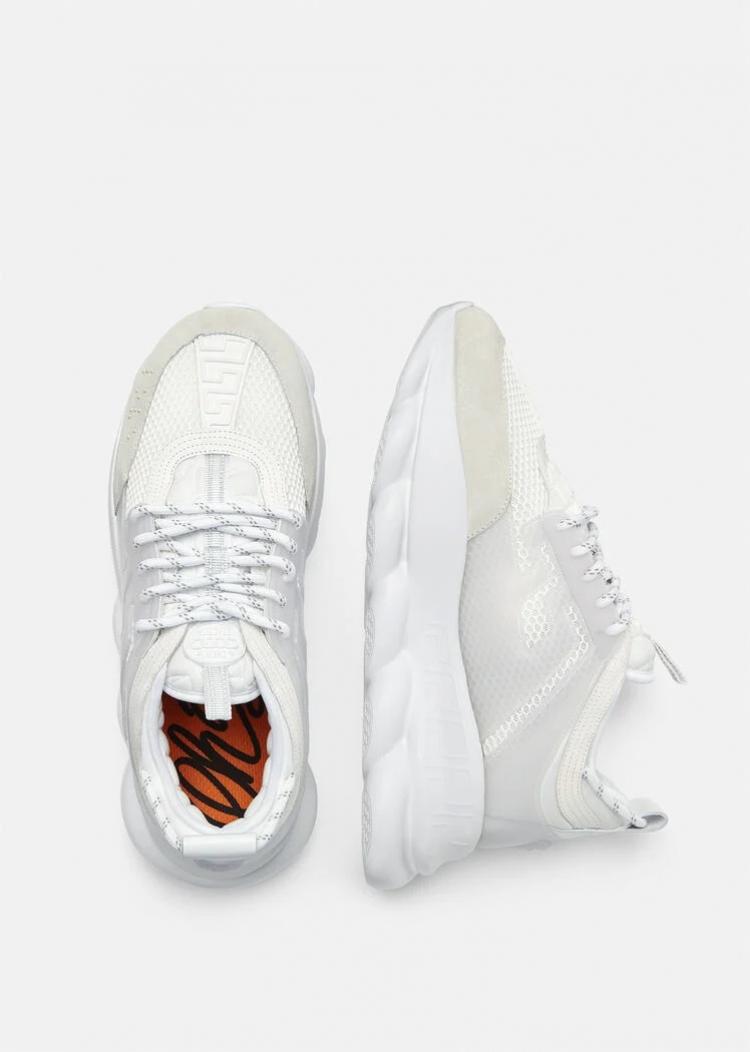 Pre Owned Versace White Chain Reaction Sneakers Size EU 40.5