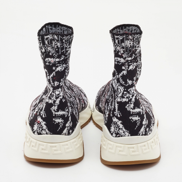 Pre Owned Versace Black/White Knit Fabric High Top Sneakers Size 43