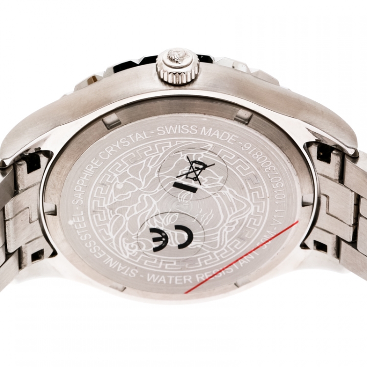 Pre Owned Versace Blue Stainless Steel Hellenyium GMT V11 Men's Wristwatch 42 mm