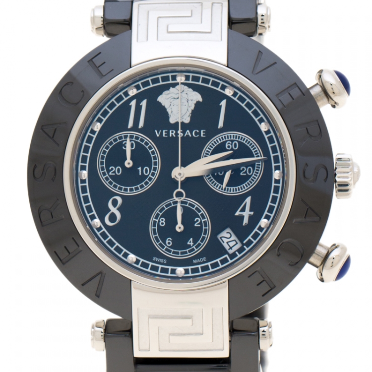 Pre Owned Versace Black Stainless Steel Ceramic Reve 95C Women's Wristwatch 40 mm
