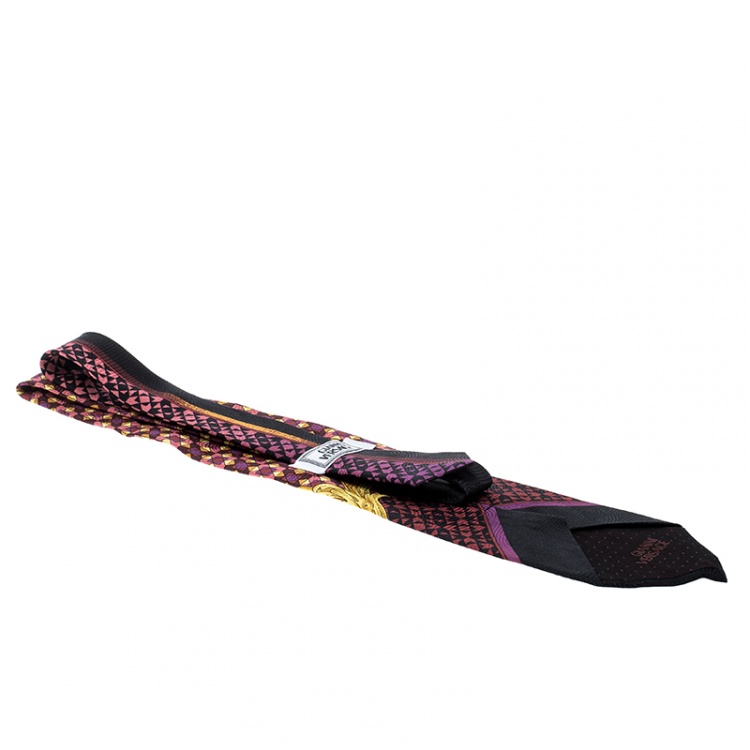Pre Owned Gianni Versace Vintage Multicolor Geometric Pattern Medusa Print Silk Jacquard Tie