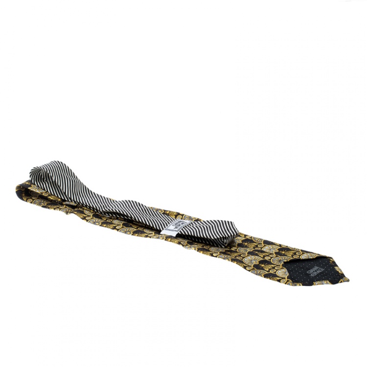 Pre Owned Gianni Versace Vintage Black Insect Print Silk jacquard Tie