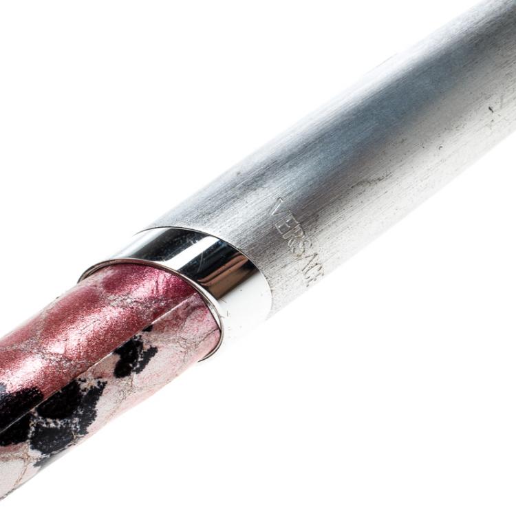 Pre Owned Versace Pink Embossed Silver Tone Rollerball Pen