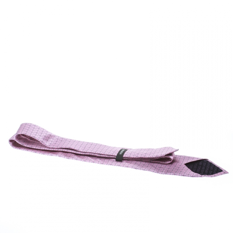 Pre Owned Versace Pink and Purple Floral Printed Silk Medusa Head Detail Traditional Tie