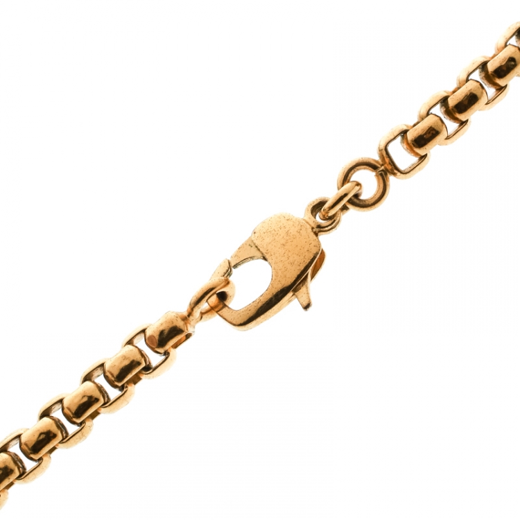Pre Owned Versace Medusa Textured Tag Gold Tone Pendant Necklace