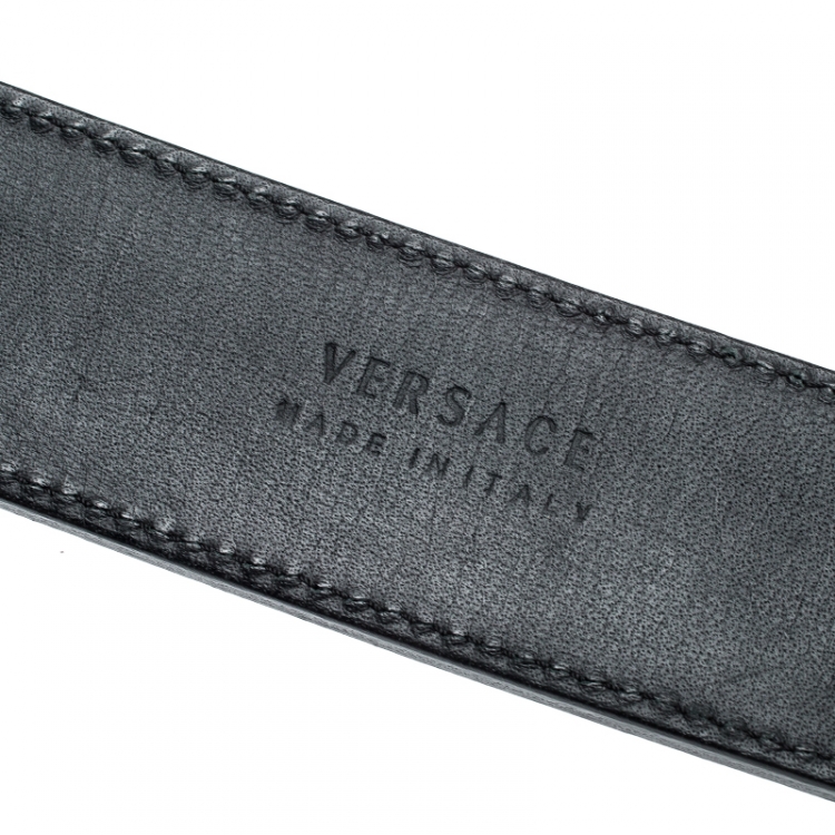 Pre Owned Versace Black Leather Medusa Buckle Belt 90CM
