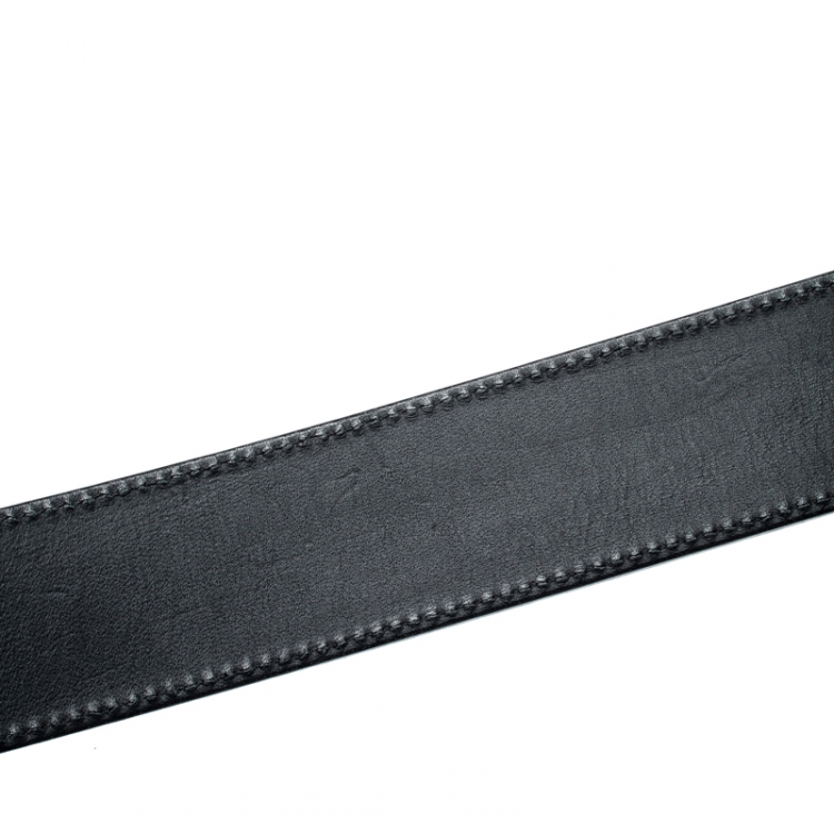 Pre Owned Versace Black Leather Medusa Buckle Belt 90CM