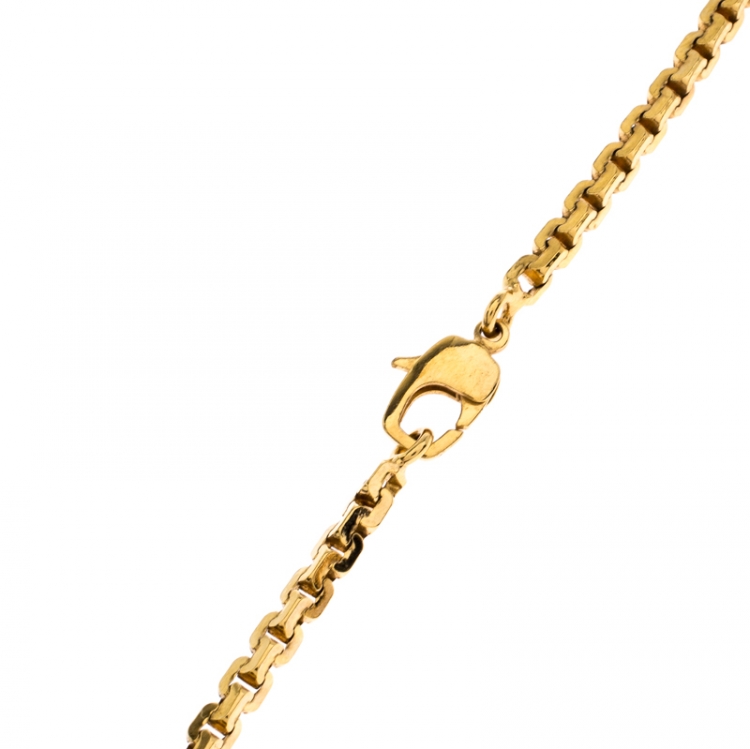 Pre Owned Versace Black Enamel Double Tag Gold Tone Chain Link Long Necklace