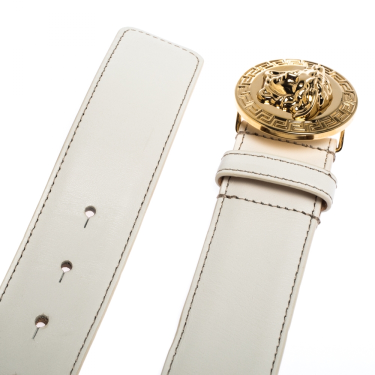 Pre Owned Versace White Leather Medusa Belt 105CM