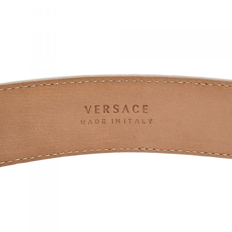 Pre Owned Versace White Leather Medusa Belt 105CM