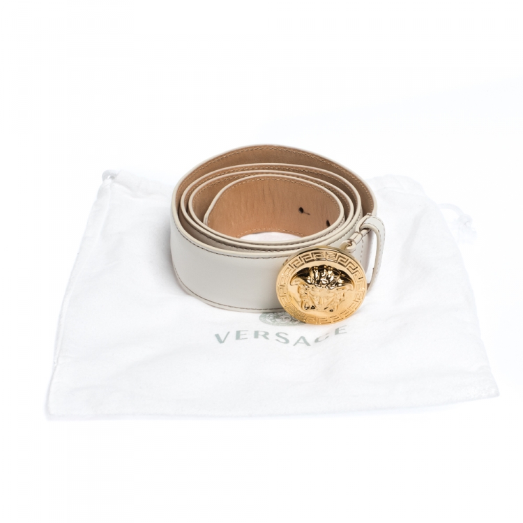 Pre Owned Versace White Leather Medusa Belt 105CM