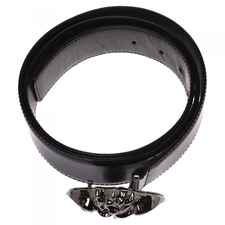 Pre Owned Versace Black Leather Medusa Buckle Belt 95CM