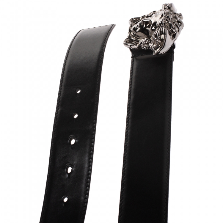 Pre Owned Versace Black Leather Medusa Buckle Belt 95CM